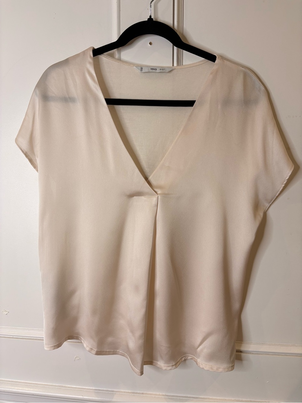 Mango MNG Cream V-Neck Short Sleeve Blouse